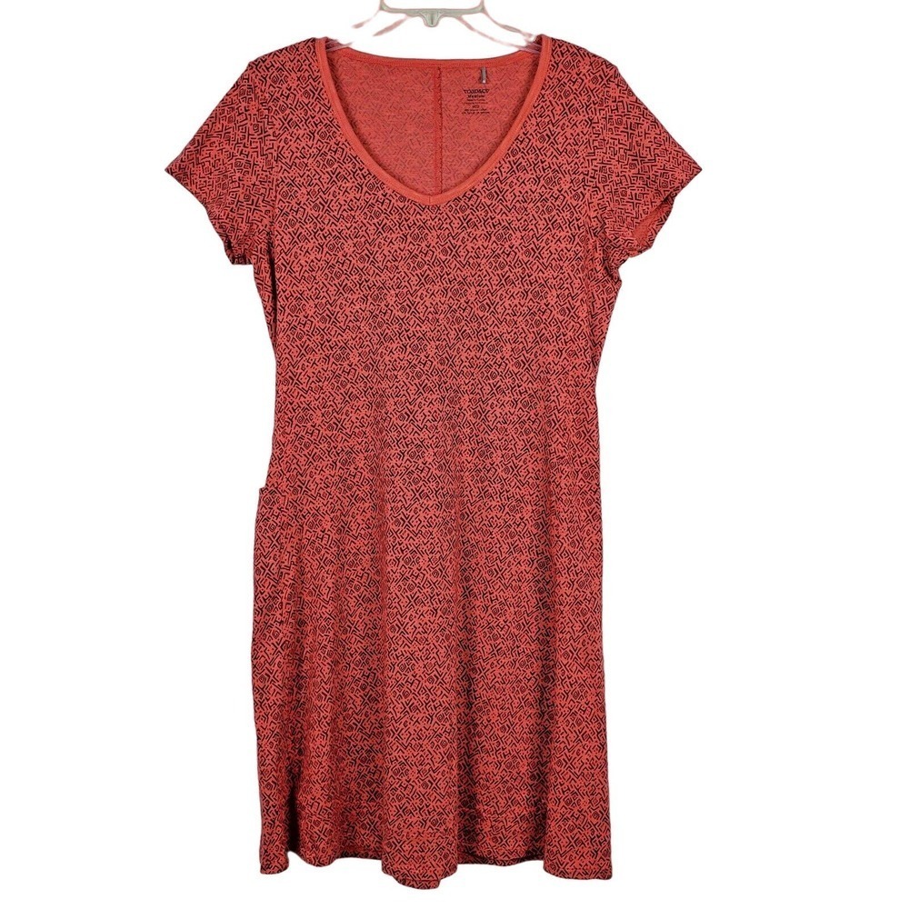 Toad & Co Organic Cotton Shirt Dress Short Sleeve Scoop Neck Side Pocket Coral M